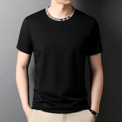Zomer Nieuw Ronde Hals Moerbeizijde Heren Korte Mouwen T-shirt Zomer Top Halve Mouwen Casual T-shirt Herenkleding 4XL black