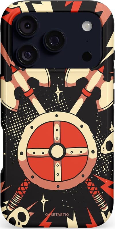 Casetastic hoesje geschikt voor Apple iPhone 17 Pro - MagSafe - Dubbellaagse bescherming - Zwart Rood Viking - Fashion Case - Zwart Crème Rood