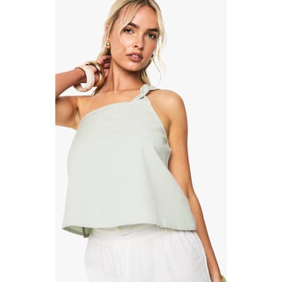 boohoo Dames Linnen geraffineerde one-shoulder cami top | Sage | Maat: 10