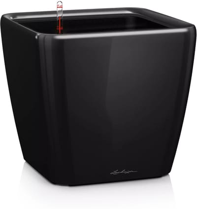 LECHUZA QUADRO Premium LS 35 - Plantenbak - met uitneembare binnenbak - met bewateringssysteem - ALL-IN-ONE set met LECHUZA-PON - zwart hoogglans
