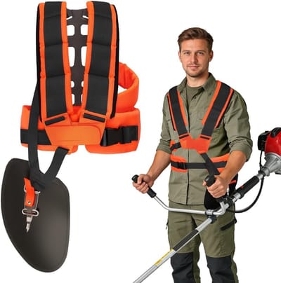 Verstelbare Grasmaaierharnas met Padding, Trimmer Schouderband, Comfortabele Dubbele Schouderband voor Grasmaaier, Geschikt voor Bosmaaier, Grastuin Onkruidtrimmer (Zwart Oranje)