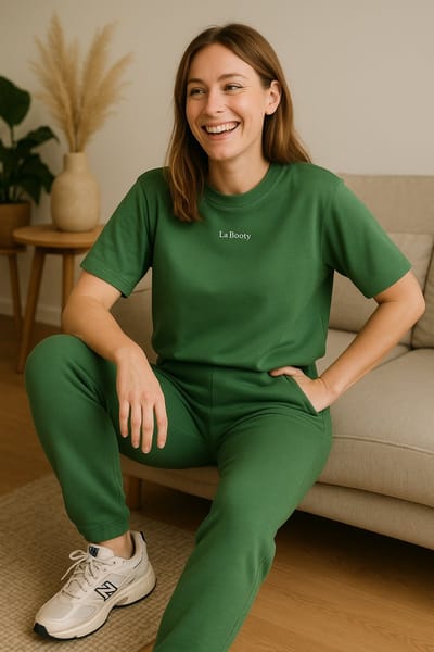 La Booty- Dames Comfy Loungewear set- Huispak- Katoen- Donkergroen- Handmade- Duurzaam & Eerlijk- maat S