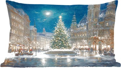 Sierkussens - Kussentjes Woonkamer - 60x40 cm - Kerstnacht - Stadsplein - Meerkleurig