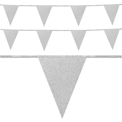 Boland glitter vlaggenlijn - 2x - zilver - 6 meter - karton - versiering - glitter and glamour thema - slingers