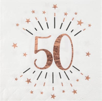 Santex Verjaardag feest servetten leeftijd - 10x - 50 jaar - rose goud - 33 x 33 cm