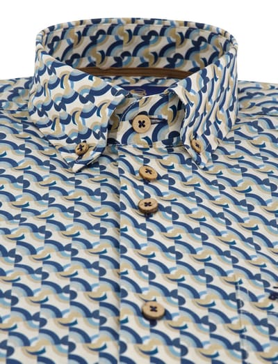 Overhemd Eden valley blauwe print met borstzak