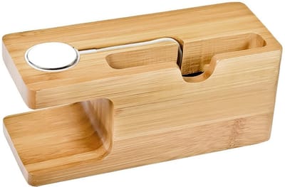 DrPhone BMB1 2 in 1 Houten Bamboe Oplaadstation – Standhouder – Docking - Geschikt voor Apple Watch ( alle series) & iPhone alle series)