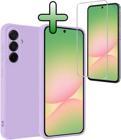 Hoesje Met Screenprotector - Geschikt voor Samsung Galaxy A56 - Sterk & Shockproof - Back Cover - Siliconen Case - Telefoon Hoes - Lila