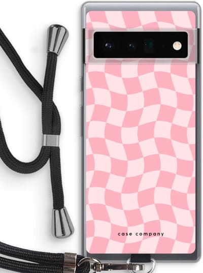 Case Company® - Hoesje met koord geschikt voor Google Pixel 6 Pro hoesje met Koord - Grid Roos - Telefoonhoesje met Zwart Koord - Bescherming aan alle Kanten en Over de Schermrand