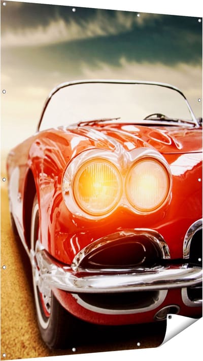 Gards Tuinposter Oude Rode Auto - Retro - 120x180 cm - Tuindoek - Tuindecoratie - Wanddecoratie buiten - Tuinschilderij