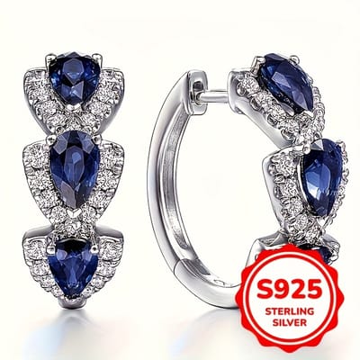 Sjika - S925 Sterling Zilveren Oorringen met Blauwe Steen – Luxe Kristal Oorbellen – Dames - Cadeau