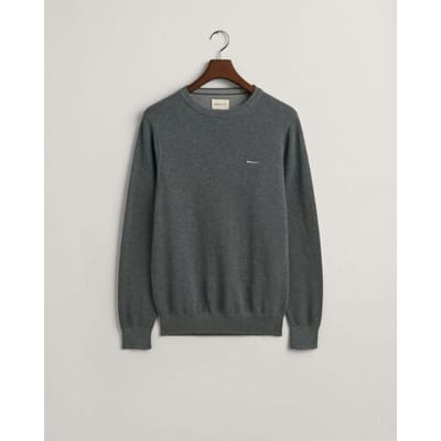 Gant Trui Cotton Piqué Ronde Hals Dark Grey Melange / male