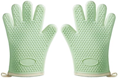 1-paar Ovenhandschoenen - Geïsoleerde ovenhandschoenen - Siliconen ovenhandschoenen - Siliconen ovenwanten - Geïsoleerde ovenhandschoenen - Antislip - Vingerhandschoenen - Ophangbaar - Geschikt voor bakken, koken, grillen, enz. - Groen
