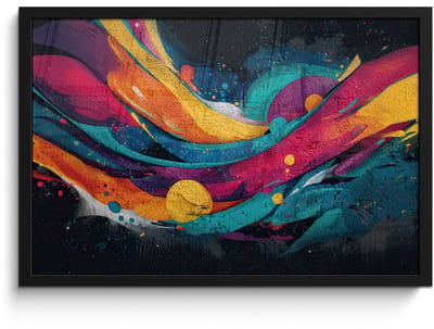 Poster in lijst - Fotolijst 60x40 cm - Posters - Banen - Golven - Kleurrijk - Abstract - Posterlijst zwart - Decoratie - Wanddecoratie woonkamer - Muurdecoratie slaapkamer