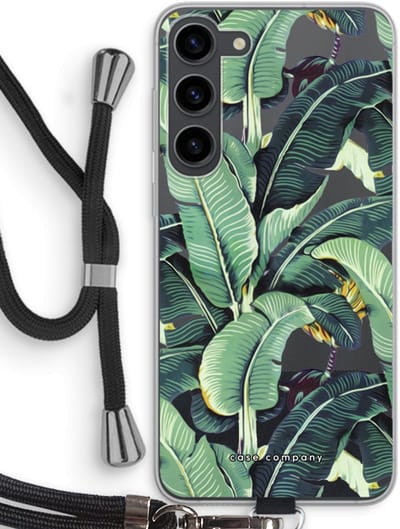 Case Company® - Hoesje met koord geschikt voor Samsung Galaxy S23 Plus hoesje met Koord - Bananenbladeren - Telefoonhoesje met Zwart Koord - Bescherming aan alle Kanten en Over de Schermrand