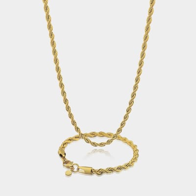 Rope Ketting 5 mm x Rope Armband 5 mm - Gouden Schakelketting en Schakelarmband Heren - 50/19 cm lang - Olympus Jewelry