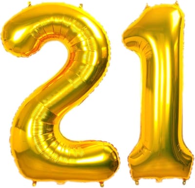 Folie Ballon Cijfer 21 Jaar Goud 70Cm Verjaardag Folieballon Met Rietje