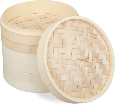 bamboe stoommandje - 3 lagen - Ø 24 cm - voor rijst - dim sum - vis