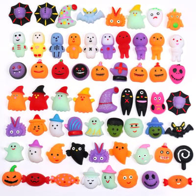 1050 STUKS Halloween Squishies Mochi Sensorisch Speelgoed Zacht Duw Stressverlichter Knijpspeeltjes voor Kinderen Halloween Cadeaus Goodie Bag Vulling orange