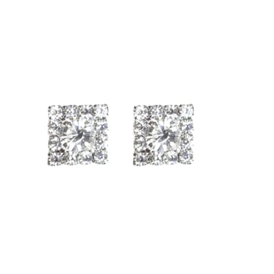 Magneet oorbellen- zilverkleur- strass -vierkant-geen gaatje-Charme Bijoux