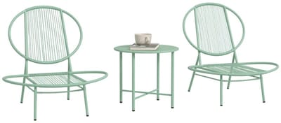 Bistroset - Tuinmeubel 3-delig - Tuinset - Balkonset voor 2 Personen - Tuinmeubelset met 2 Stoelen + Tafel - Weerbestendig - Zitgroep - Meubel - Loungeset - Meubelsets - Polyrattan - voor Tuin, Balkon, Terras - Groen