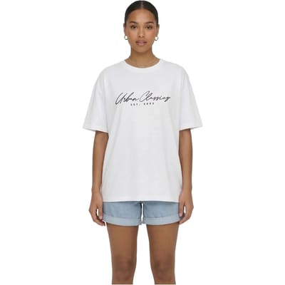 Urban Classics - Script Logo Loose Dames Tshirt - XS - Wit