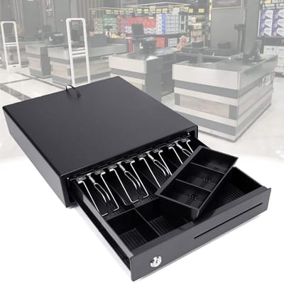 Metalen Kassalade - Geldlade Munten - Geld Beheren - Verwijderbare Lade - 5 Biljetten 4 Munten - Zwart
