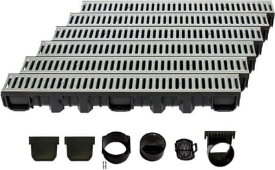 Afwateringsgoot set - Drainagekanaal - Regenwater afvoeren - Modulair plug-in systeem - 6 meter - Verzinkt staal