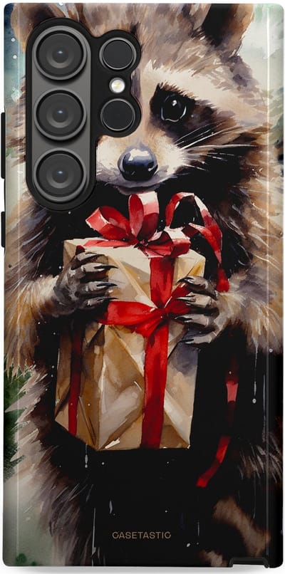 Casetastic hoesje geschikt voor Samsung Galaxy S23 Ultra - Dubbellaagse bescherming - Winter Wasbeer Presentje - Fashion Case - Zwart Grijs Taupe