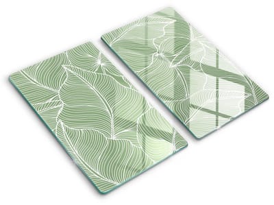 Wallfluent Glazen Snijplanken - Lineaire bladeren Snijplanken Glas - 2 stucks 30 cm x 52 cm - Groente Snijplanken van Glas - Glazen Hakplank - Design Glazen Snijplank Keuken - Antislip Glazen Serveerplank