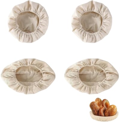 Dailygoods - Linnen Broodzak Set van 4 Stuks - 2 Ovale en 2 Ronde Fermentatie Mandjes, Herbruikbare Linnen Doeken voor Brooddeeg, Ideaal voor het Bakken van Perfecte Broden