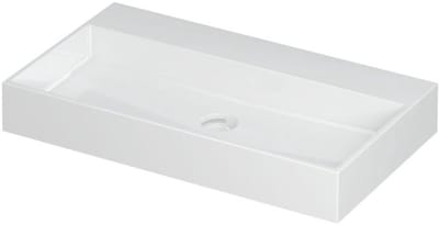 INK United Wastafel Porselein Zonder Kraangat incl. Porseleinen Click Plug en Verborgen Overloop Systeem - 800x450x110 mm - Glans Wit