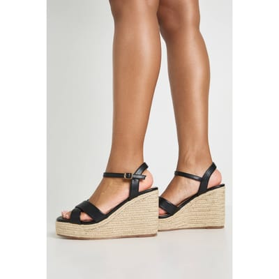 boohoo Dames Brede Pasvorm Riempjes 2-delige Wedges | Zwart | Maat: 41