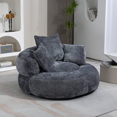 Wishdor Zitzakstoel - Hoge Rugleuning En Armleuningen - Ronde Loungestijl - Voor Woonkamer Of Slaapkamer - Chenille - Grijs - 108 X 108 X 52 Cm
