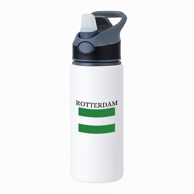 Hacebo® - Rotterdam waterfles met rietje zwart - Rotterdam - toeristen Rotterdammers - groen wit groen vlag - cadeautje - kado - Erasmusbrug - Zuid Holland - water fles - 650ML