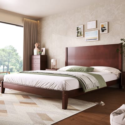 Bedframe 160 x 200 cm bruin - MDF en multiplex materiaal - Met hoofdbord en lattenbodem - Eenvoudig te monteren - voor tienerkamer