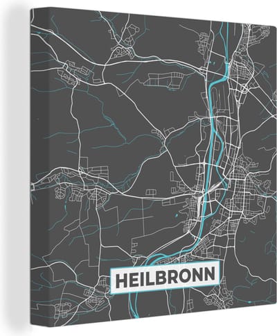 Canvas Schilderij Duitsland – Blauw – Heilbronn – Stadskaart – Kaart – Plattegrond - 20x20 cm - Wanddecoratie