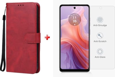 hoesje geschikt voor Motorola Moto E14 / Moto G04 / Moto G24 / Moto G24 Power - rood agenda book case hoesje + glas screenprotector