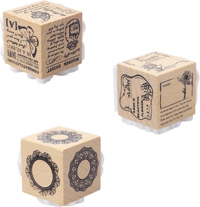 Set van 3 Vintage Houten Stempels - Bloemen en Vlinders - DIY Hout Rubber Stamp voor Creatieve Projecten - Scrapbooks