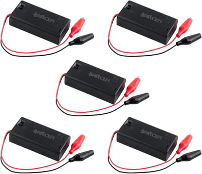 Batterijhouder met Klem - Batterijbox Krokodillenklem - DC Apparatuur Aansluiten - Met Aan/Uit Schakelaar - 5 Stuks - Zwart