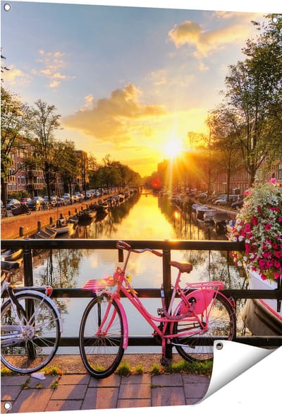 Gards Tuinposter Amsterdamse Brug met Zonsopgang - 80x100 cm - Tuindoek - Tuindecoratie - Wanddecoratie buiten - Tuinschilderij
