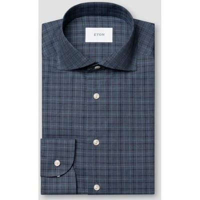 Eton Overhemd Classic Multi Cheeck Brushed Cotton Flanel Donker Blauw / male