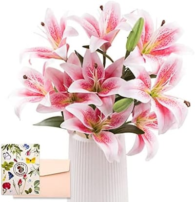 PromoHome Kunstmatige Lelie Bloemen Boeket - 12 Stuks Roze Kunstlelies met Lange Stelen - Volledig Bloeiende Kunstbloemen voor Binnen Decoratie - Huis, Hotel, Feest en Bruiloft Decor