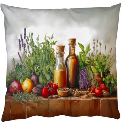 Sierkussens - Kussentjes Woonkamer - 50x50 cm - Stilleven - Kruiden - Specerijen - Fruit - Kleurrijk