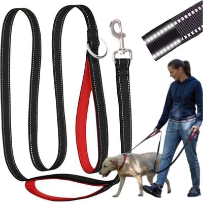 Mona - Lange Reflecterende Trainingsriem Voor Honden - 5M - Zwart - Neopreen Handgrepen