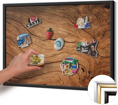 Wallfluent - Bruin Magneetbord Met Decoratieve Patronen - 70 cm x 50 cm - Magneetbord met Zwarte Frame - Gebarsten houttextuur - Magneetbord Multifunctioneel - Magnetisch Bord voor Thuis en Kantoor - Magneetbord Voor Thuiskantoor