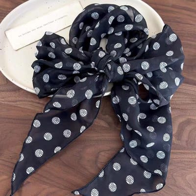 Écharpes Longues en Soie Rétro Marron à Pois Bandeau pour Cheveux Foulard de Tête Confortable Haute Qualité pour Femmes Foulard de Mode pour Dames Accessoires de Fête black