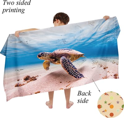 Ulticool Microvezel Handdoek - Schildpad Zee Onderwater - Badhanddoek - Strandlaken - Sneldrogend Badlaken - 140 x 70 cm - voor Reizen Fitness Gym Sport Spa Yoga – Lichtgewicht Reishanddoek - Microfiber - Kleed Reis Doek Kind - Jongen