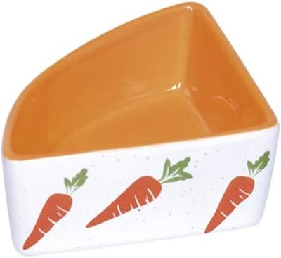 Keramische Knaagdier Kom - Hoekbakje Voerbakje - Voeren van Dieren - Ruimtebesparend Hoekmodel - 9x9x4 cm - Wit Oranje