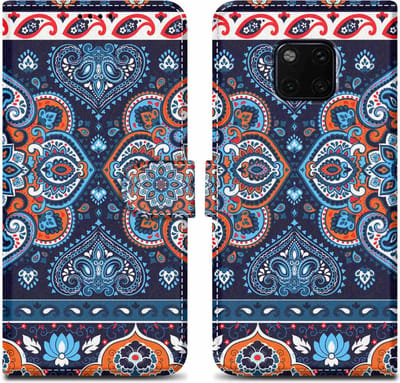 Cadorabo Hoesje geschikt voor Huawei MATE 20 PRO - Design Blauwe Mandala No. 1 - Beschermhoes Case Cover met magnetische sluiting, standaardfunctie en kaartvakje